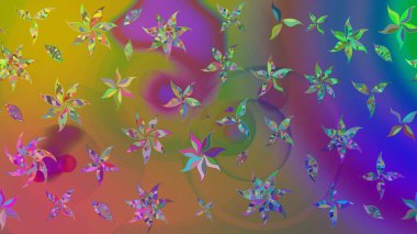 Bir sürü kahverengi ve soyut çiçekli tropik eskiz deseni. Küçük çiçekteki sevimli çiçek deseni. Varicolobrown Raster çizimi.