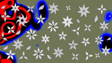 Raster illüstrasyonundaki çiçek desenli çizim. Yeşil renkli çiçekler. Renkli Yaz Temalı eskiz kalıbı. Düz Çiçek Elementleri Tasarımı.