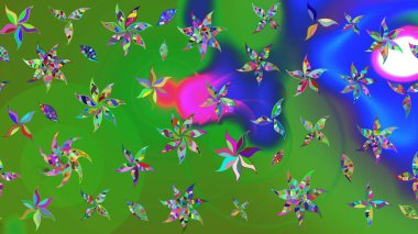 Raster illüstrasyonu. Yeşil renklerde. Çiçek buketleriyle klasik tarzda eskiz deseni.