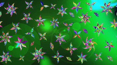 Raster illüstrasyonu. Suluboya tarzında yeşil renkte. Küçük çiçekli bahar deseni çiz.