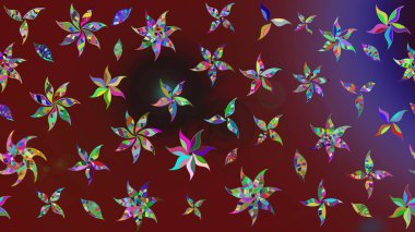 1950-1960 motifleri. El çizimi çiçek unsurları olan soyut çizim raster deseni. Çiçekli ipek eşarp. Kırmızının üstüne kırmızı. Retro tekstil tasarım koleksiyonu.