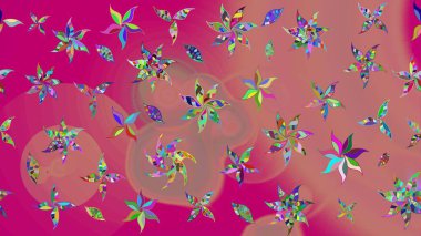 Düz Çiçek Elementleri Tasarımı. Renkli Yaz Temalı eskiz kalıbı. Raster Illustrasyon 'daki Çiçek Deseni' nin son moda çizimi. Pembe renkte çiçekler.