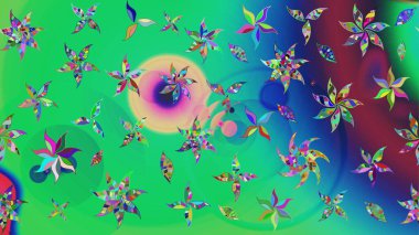 Raster illüstrasyonundaki çiçek desenli çizim. Suluboya tarzında yeşil renkte çiçekler.