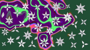 Çiçekli çizim şekli. Yeşil renkli çiçekler. Renkli Bahar Teması eskiz kalıbı. Düz Çiçek Elementleri Tasarımı.