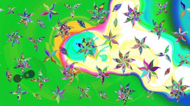 Suluboya çiçekli çiçek deseni. Raster illüstrasyonu. Yeşil renkli Asyalı tekstil.