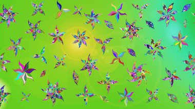 Çiçekler. Soyut etnik raster çizim kalıbı. Vadinin yeşil renkli çiçekleri.