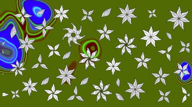 Parlak çiçekli kolaj çiçekleri yeşildir. Çiçekli zambakların eskiz geçmişi. Çiçek tasarımı için inanılmaz kolaj cennet tarzı..