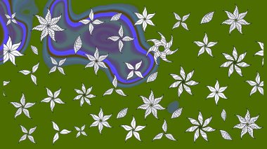 Raster illüstrasyonundaki çiçek desenli çizim. Suluboya tarzında yeşil renkte çiçekler.