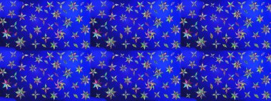 Mavi renkli çiçekler. Raster illüstrasyonunda çiçek deseni çizimi.