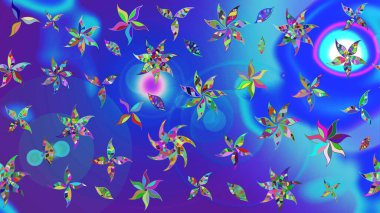 Hediye ambalaj kağıdı, tebrik kartları, posterler ve pankart tasarımı. Raster düz çiçek çizim deseni. Mavi renkte çiçekler.