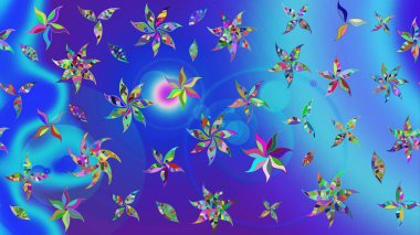 Klasik çiçekler. Yaz çiçekleri teması. Mavi renkler. Suluboya resim taklit Raster çizimi. El çizimi soyut süslü elementler.