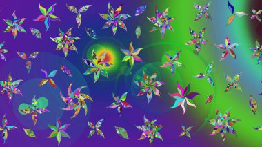 Raster illüstrasyonu. Suluboya tarzında yeşil renkte. Küçük çiçekli bahar deseni çiz.