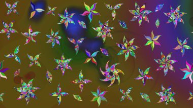 Küçük çiçekli yay deseni çiz. Suluboya tarzında yeşil renkte. Raster illüstrasyonu.