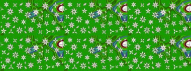 Raster illüstrasyonundaki çiçek desenli çizim. Yeşil renkli çiçekler. Renkli Bahar Teması eskiz kalıbı. Düz Çiçek Elementleri Tasarımı.