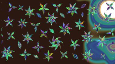 Şirin çiçekli eskiz deseni ve kahverengi renkli yapraklar, suluboya çiçek deseni, duvar kağıdı, kart veya kumaş için fayanslı. Raster illüstrasyonu.