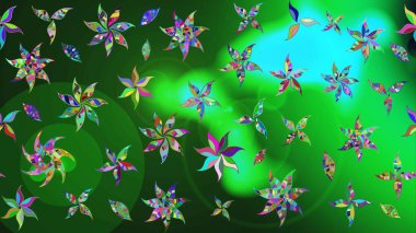 Yeşil renkli çiçekler. Renkli Bahar Teması eskiz kalıbı. Raster illüstrasyonundaki çiçek desenli çizim. Düz Çiçek Elementleri Tasarımı.