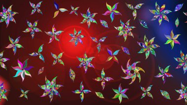 Parlak renkli çiçekleri ve kahverengi renkli yaprakları olan harika bir çiçek deseni. Modern çiçek arkaplanı. Halk tarzı. Moda baskıları için zarif bir şablon.