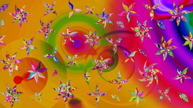 Nakış desenli çiçek deseni. Parmak izi, kumaş, duvar kâğıdı, tekstil için raster dokusu. Renkli grunge, alüminyum çiçeklerle soyut arkaplanı zenginleştirir.