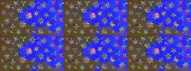 Mavi renkte etnik çiçeklerle süslenmiş zarif bir eskiz. Raster Çiçek İllüstrasyon Şirin Tekstil.