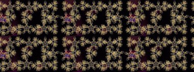 Kar tanelerinin soyut arkaplanlı Noel şablonu. Raster illüstrasyonu. Siyah ve kahverengi renkler. Noel ve Yeni Yıl moda baskıları için tatil tasarımı.