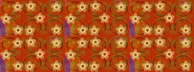 Turuncu, kahverengi ve sarı mandala şeklindeki kar taneleri sanat terapisi tarzı zen çizimler için. El çizimi, dövme stili, kumaş tasarımı ve Raster illüstrasyonunda kartlar..