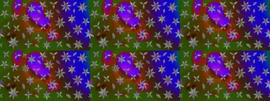 Çok yeşil zarif küçük çiçekler ve yeşil renkli komik böcekler, raster desen, illüstrasyon.