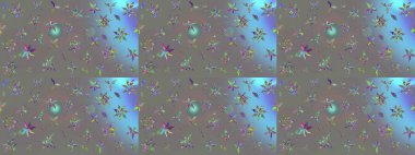 Gri renkli Asya tekstili. Suluboya çiçekli çiçek deseni. Raster illüstrasyonu.