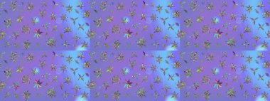 Küçük menekşe ve çiçeklerle oldukça eski bir besin torbası deseni. Millefleur 'lar. Tekstil, kumaş, kapaklar, duvar kağıtları, baskı, paket, koleksiyon defteri, örgü, dekupaj için çiçek arkaplanı..