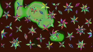 Çiçekli karalama şeklinde Raster çiçek deseni. Kahverengi renkli çiçekler. Yumuşak, yaz çiçekli arka plan.