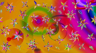 Nakış desenli çiçek deseni. Parmak izi, kumaş, duvar kâğıdı, tekstil için raster dokusu. Renkli grunge, alüminyum çiçeklerle soyut arkaplanı zenginleştirir.