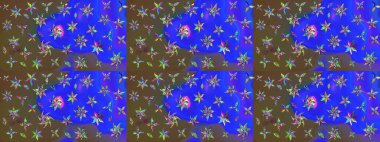 Mavi renkte etnik çiçeklerle süslenmiş zarif bir eskiz. Raster Çiçek İllüstrasyon Şirin Tekstil.