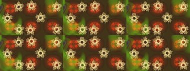 Raster illüstrasyonu. Noel stili. Kahverengi, yeşil ve turuncu renklerde kar taneleri.