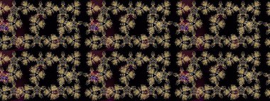 Kar tanelerinin soyut arkaplanlı Noel şablonu. Raster illüstrasyonu. Siyah ve kahverengi renkler. Noel ve Yeni Yıl moda baskıları için tatil tasarımı.