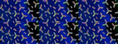 Mavi, siyah ve yeşil renkler üzerine tasarım. Çiçek Elementleri 'nin soyut geçmişi. Raster illüstrasyonu. Raster kış deseni.