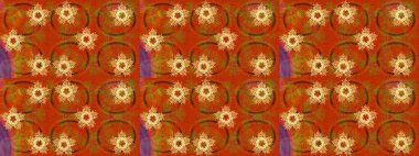 Turuncu, kahverengi ve sarı mandala şeklindeki kar taneleri sanat terapisi tarzı zen çizimler için. El çizimi, dövme stili, kumaş tasarımı ve Raster illüstrasyonunda kartlar..