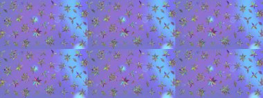 Küçük menekşe ve çiçeklerle oldukça eski bir besin torbası deseni. Millefleur 'lar. Tekstil, kumaş, kapaklar, duvar kağıtları, baskı, paket, koleksiyon defteri, örgü, dekupaj için çiçek arkaplanı..