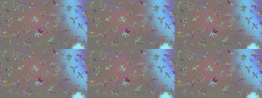 Çiçeksel fantezi tasarımı ve parlak bir arka plan çizimi. Renkli Bahar Teması eskiz kalıbı. Düz Çiçek Elementleri Tasarımı.