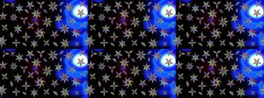 Siyah renkli etnik çiçeklerle süslenmiş zarif bir eskiz şekli. Raster Çiçek İllüstrasyon Şirin Tekstil.