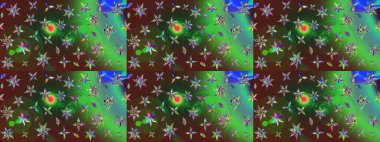 Düz Çiçek Elementleri Tasarımı. Raster illüstrasyonundaki çiçek desenli çizim. Renkli Yaz Temalı eskiz kalıbı. Yeşil renkte çiçekler.