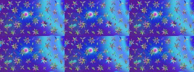 Çiçek desenli çizim. Raster illüstrasyonu. Mavi renkte Asya tekstili.