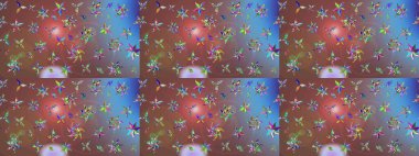 Renkli Yaz Temalı eskiz kalıbı. Güzel kumaş deseni. Raster Illustrasyon 'daki Çiçek Deseni' nin son moda çizimi. Düz Çiçek Elementleri Tasarımı.