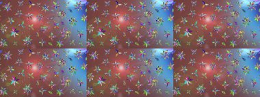 Düz Çiçek Elementleri Tasarımı. Renkli Bahar Teması eskiz kalıbı. Kahverengi renkte zarif çiçekli suluboya. Raster illüstrasyonu.