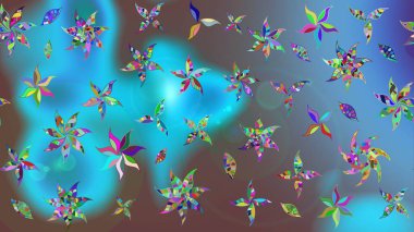 Düz Çiçek Elementleri Tasarımı. Çiçekli eskiz çizimi. Mavi renkli çiçekler. Renkli Yaz Teması çizim şablonu.