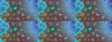 Çiçek desenli raster, mavi çizgi grafik desenli soyut raster arkaplan. Modern stil dokusu.