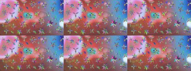 Düz Çiçek Elementleri Tasarımı. Süslü kumaş deseni. Raster illüstrasyonundaki çiçek desenli çizim. Renkli Bahar Teması çizim şablonu.