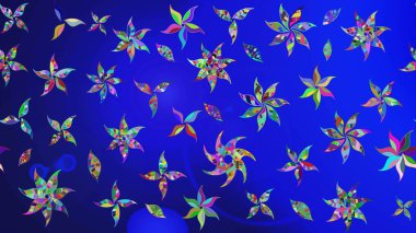 Moda baskıları için zarif bir şablon. Modern çiçek arkaplanı. Parlak renkli çiçekleri ve mavi yaprakları olan harika bir çiçek deseni. Halk stili.