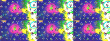 Renkli desenli eskiz deseni, mavi çiçekler ve dekoratif elementlerle. Raster illüstrasyonu. Eskiz geçmişi. Kumaş, tekstil, duvar kağıdı baskısı için. Antika retro tarzı.