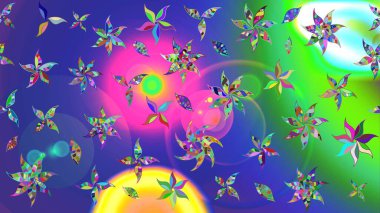 Raster illüstrasyonu. Mavi renkli çiçekler. Çiçek süslemeli çizim deseni.