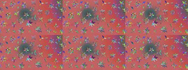 Kumaş, duvar kağıdı ve kağıt üzerine baskı yapmak için gelişen arka plan. Raster illüstrasyonu. Eski usul küçük çiçekli şirin bir eskiz deseni. Moda arka planında parlak buketler.