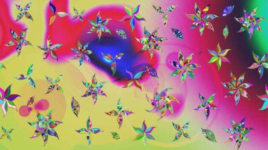 Raster illüstrasyonundaki çiçek desenli çizim. Renkli Bahar Teması eskiz kalıbı. Düz Çiçek Elementleri Tasarımı. Süslü kumaş deseni.